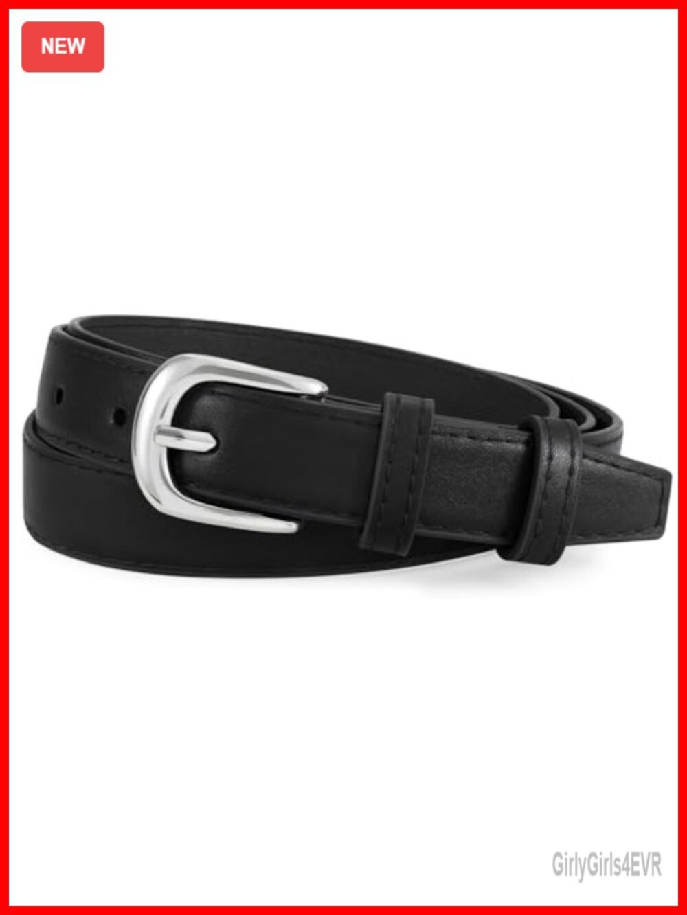 Women's PU Leather Casual Thin Belt Silver Buckle